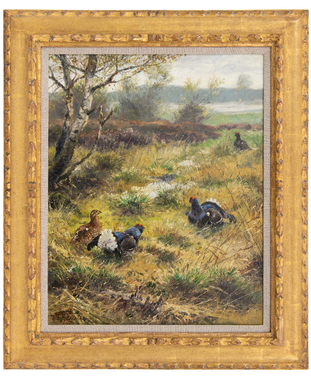 Buddenberg W.H.F.  | 'Wilhelm' Hermann Friedrich Buddenberg | Paintings offered for sale | Black grouses on the heath, oil on canvas 50.1 x 40.0 cm, signed l.l.