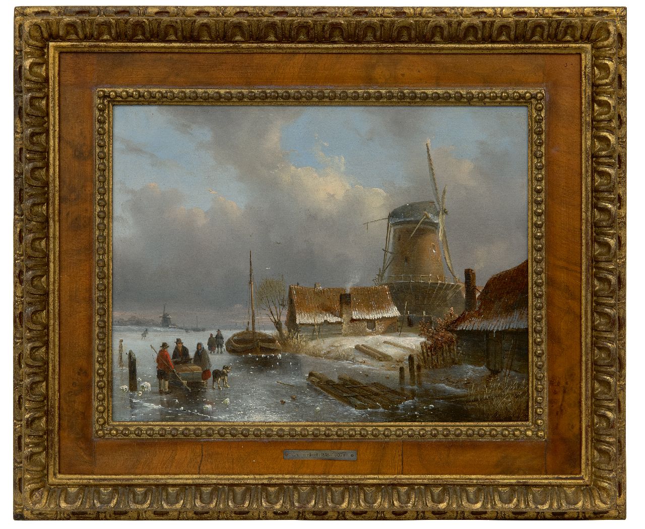 Leickert C.H.J.  | 'Charles' Henri Joseph Leickert | Paintings offered for sale | Dutch winter landscape with a sledge and figures on the ice, oil on panel 24.4 x 32.5 cm, signed l.r.