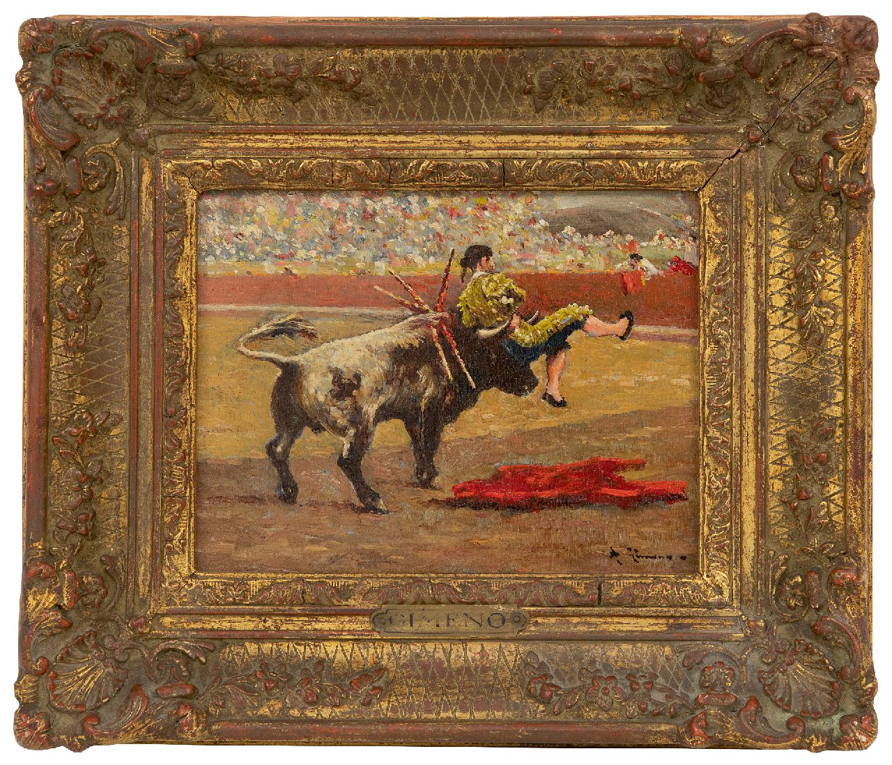 Gimeno A.  | Andrés Gimeno | Paintings offered for sale | The bullfight, oil on panel 14.2 x 18.1 cm, signed l.r.