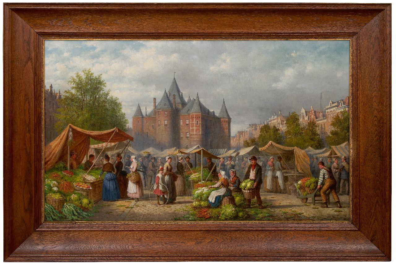 Scheerboom A.  | Andries Scheerboom | Paintings offered for sale | Vegetable market at the Waag in Amsterdam, oil on canvas 76.3 x 127.4 cm, signed l.r.