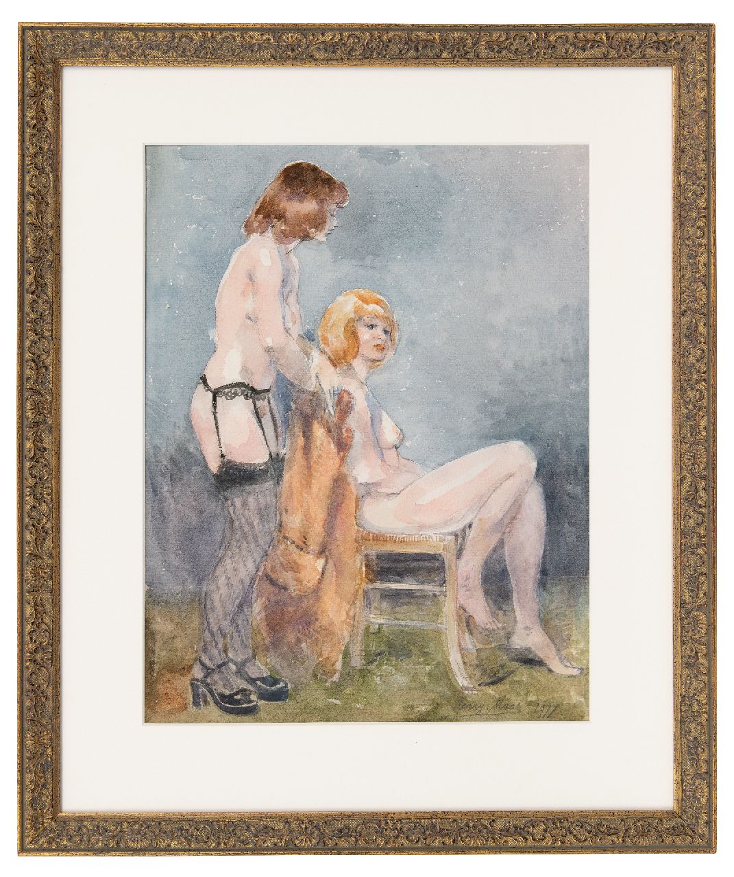 Maas H.F.H.  | Henri Frans Hubert 'Harry' Maas | Watercolours and drawings offered for sale | Standing and sitting nude, watercolour on paper 51.7 x 38.8 cm, signed l.r. and dated 1977
