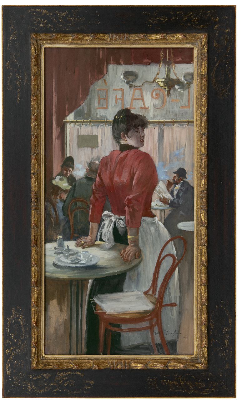 Janssen G.  | Gerhard Janssen | Watercolours and drawings offered for sale | In the cafe, gouache on board 74.4 x 36.5 cm, painted ca. 1887-1888