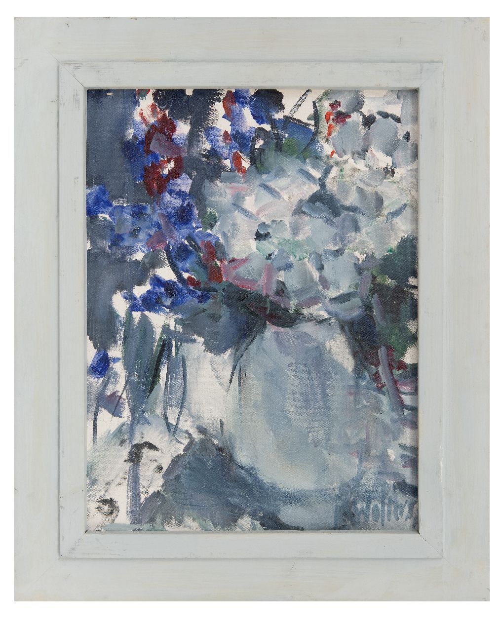 Wolters-Schweitzer M.  | Milène Wolters-Schweitzer | Paintings offered for sale | A still life with flowers, oil on canvas 39.8 x 29.9 cm, signed l.r. and on the stretcher and dated 2014 on the stretcher