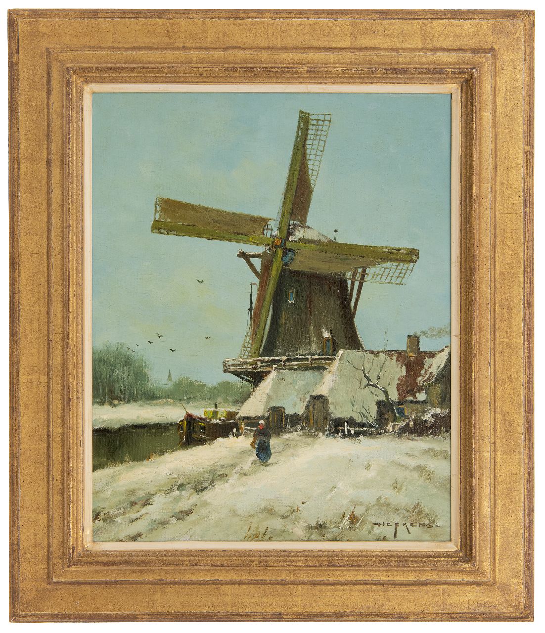 Nefkens M.J.  | Martinus Jacobus Nefkens | Paintings offered for sale | A windmill in a snowy landscape, oil on canvas 50.3 x 40.3 cm, signed l.r.