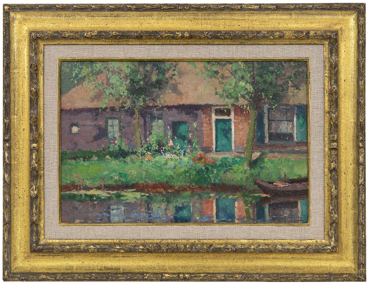 Schagen G.F. van | Gerbrand Frederik van Schagen, Farmhouse along a river, oil on canvas 28.7 x 42.9 cm, signed l.r. and dated '25