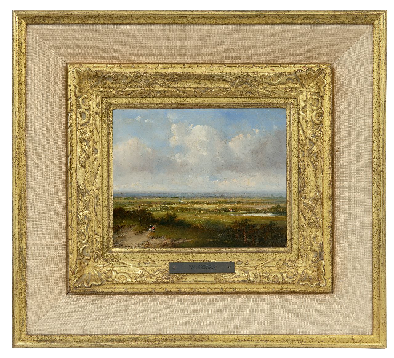 Brouwer P.M.  | Petrus Marius Brouwer, Panoramic summer landscape, oil on panel 13.7 x 16.5 cm, signed l.l.