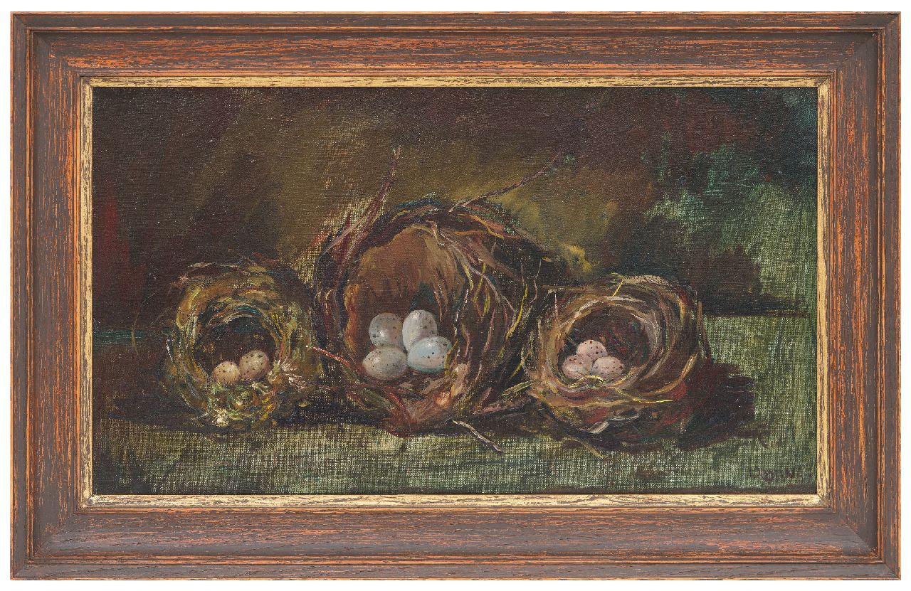 Bieruma Oosting A.J.W.  | Adriana Johanna Wilhelmina 'Jeanne' Bieruma Oosting, Three bird's nests, oil on canvas 27.2 x 46.3 cm, signed l.r. and painted ca. 1922