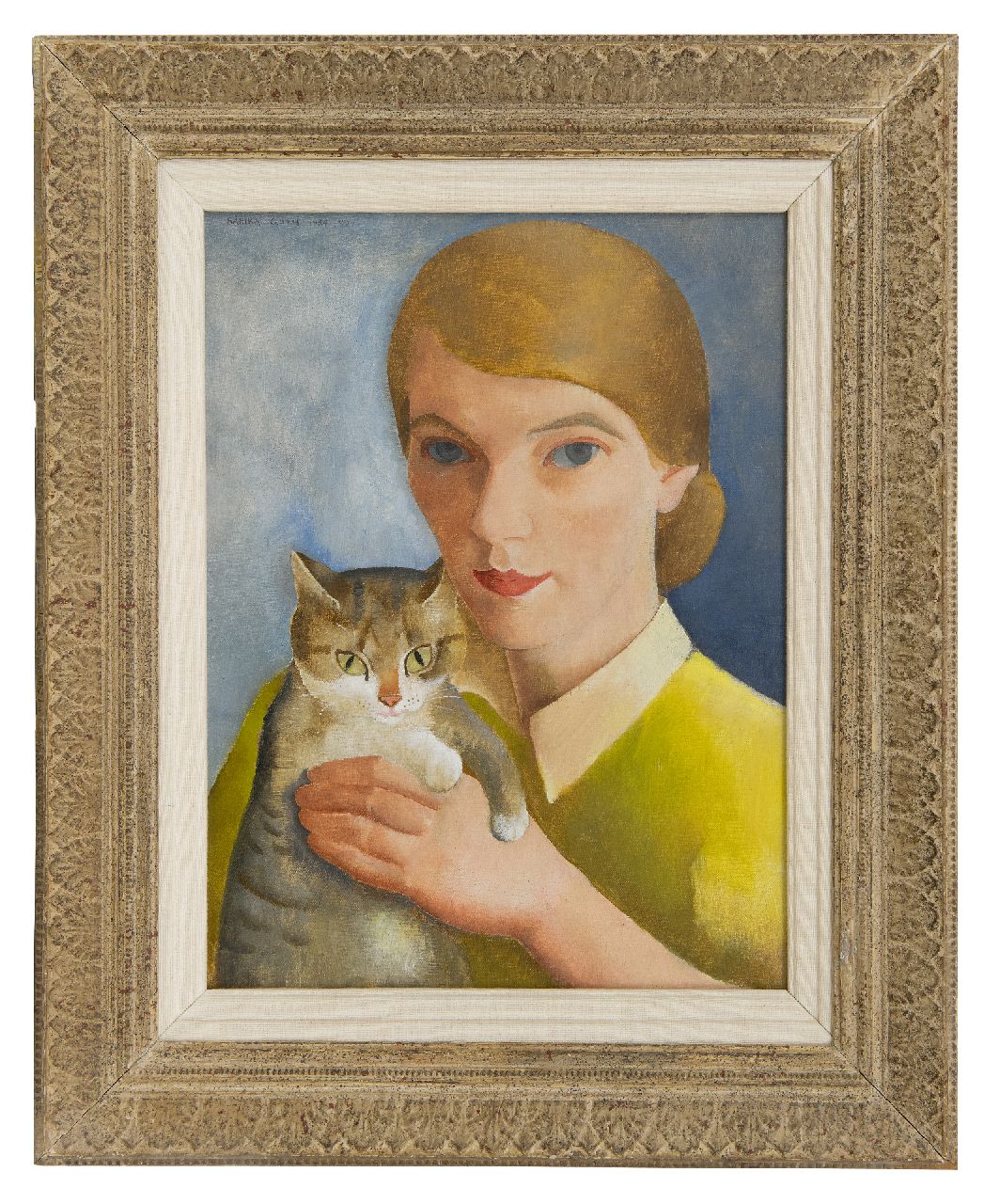 Góth C.  | Charlotte 'Sarika' Góth, Self-portrait with cat, oil on canvas 40.0 x 30.2 cm, signed u.l. and dated nov. 1934