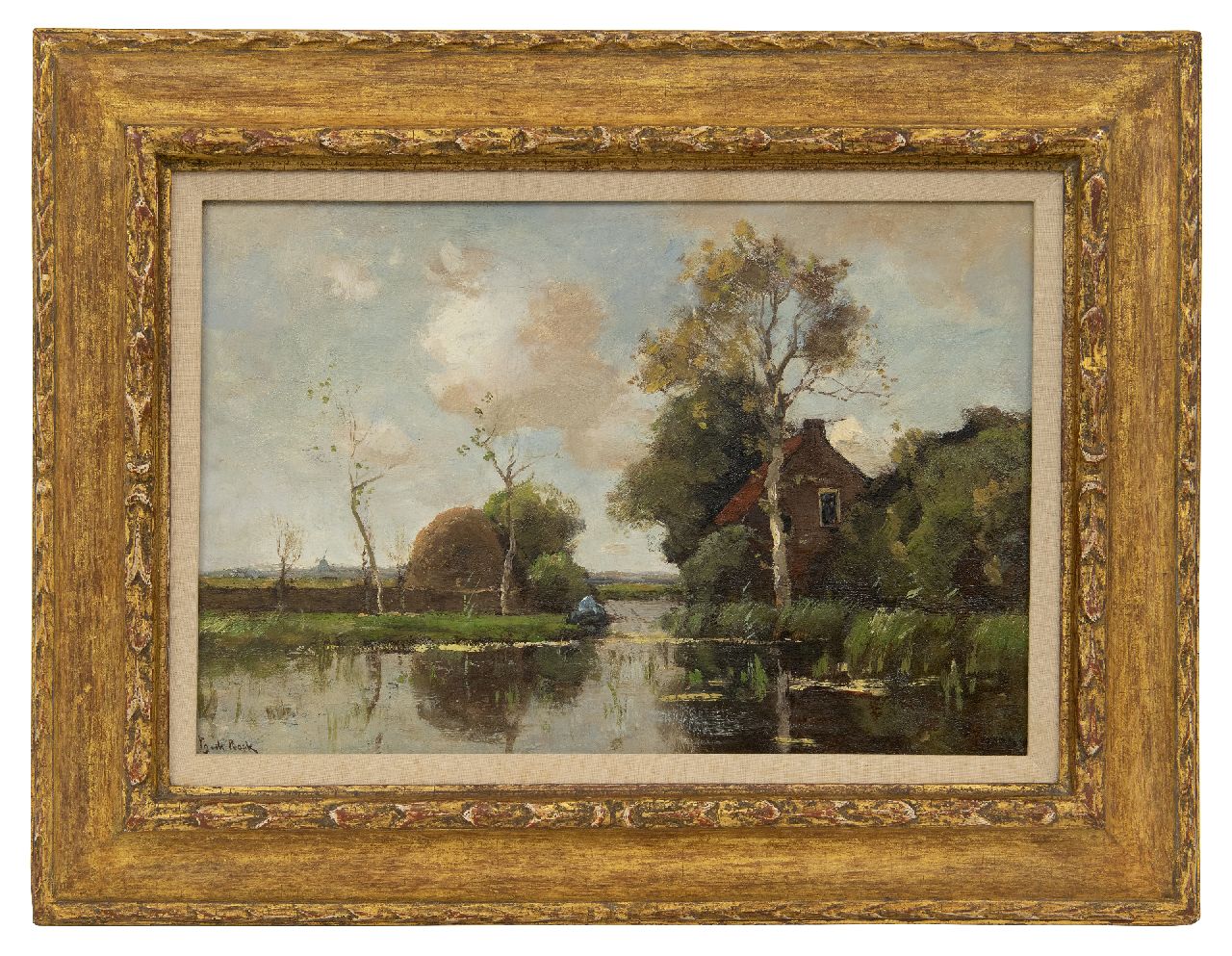 Bock T.E.A. de | Théophile Emile Achille de Bock | Paintings offered for sale | Angler in  a polder landscape, oil on panel 27.4 x 41.0 cm, signed l.l.
