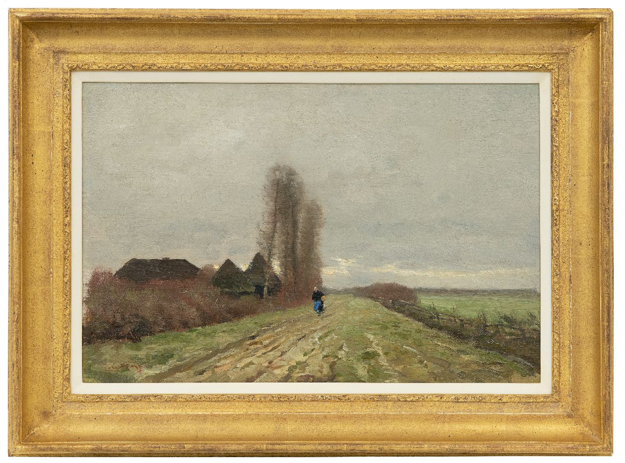 Apol L.F.H.  | Lodewijk Franciscus Hendrik 'Louis' Apol | Paintings offered for sale | Peasant woman on a country path, oil on canvas laid down on panel 30.2 x 45.5 cm, signed l.l.