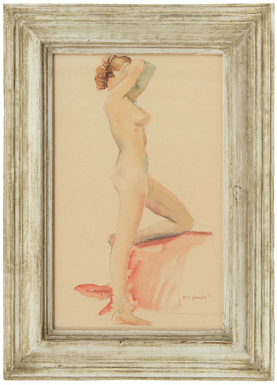 Hamers P.J.  | Philippus Jacob 'Flip' Hamers, Standing nude, watercolour on paper 49.4 x 32.4 cm, signed l.r. and dated  '52