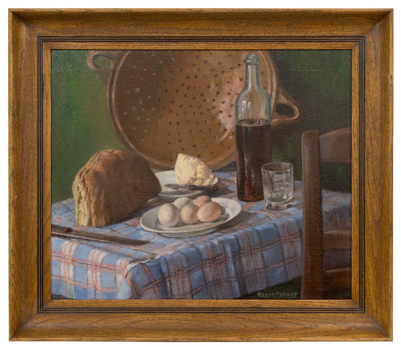 Fobert E.  | Edgar Fobert | Paintings offered for sale | Still life with bread, butter and eggs, oil on canvas 50.2 x 60.5 cm, signed l.r.