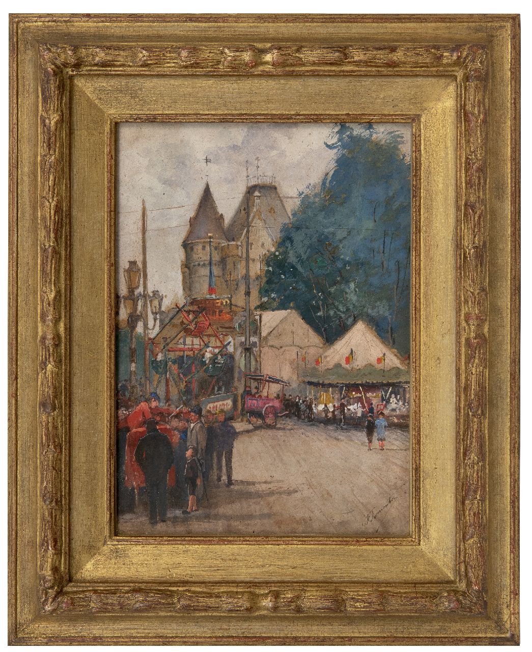 Jomouton F.  | Frédéric Jomouton | Watercolours and drawings offered for sale | Fair at a Belgian castle, watercolour on painter's board 36.2 x 26.2 cm, signed l.r.