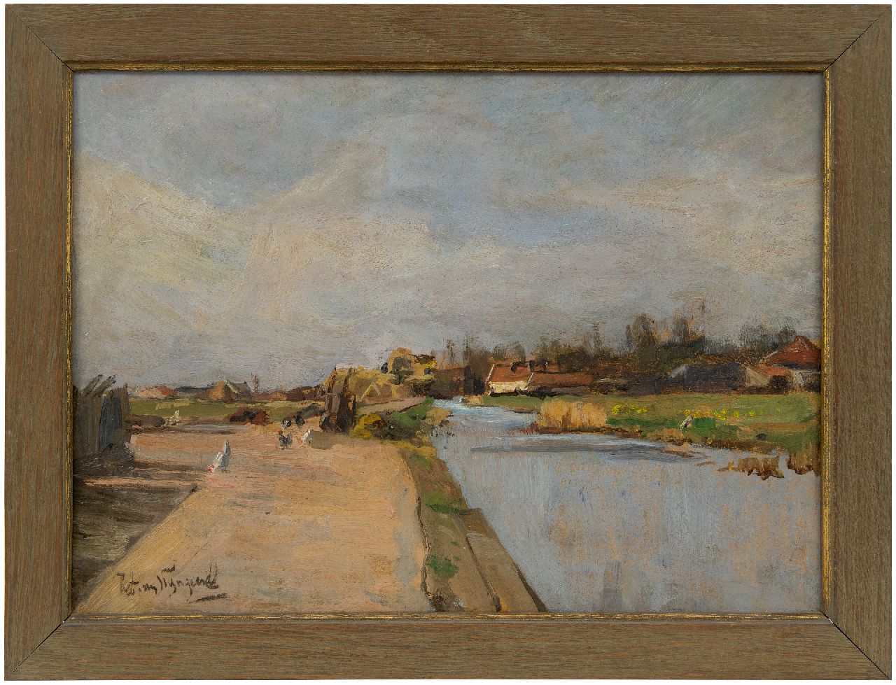 Wijngaerdt P.T. van | Petrus Theodorus 'Piet' van Wijngaerdt | Paintings offered for sale | A view of the  Amstelveenseweg near Amsterdam, oil on board 37.0 x 50.0 cm, signed l.l. and dated on the reverse 1900