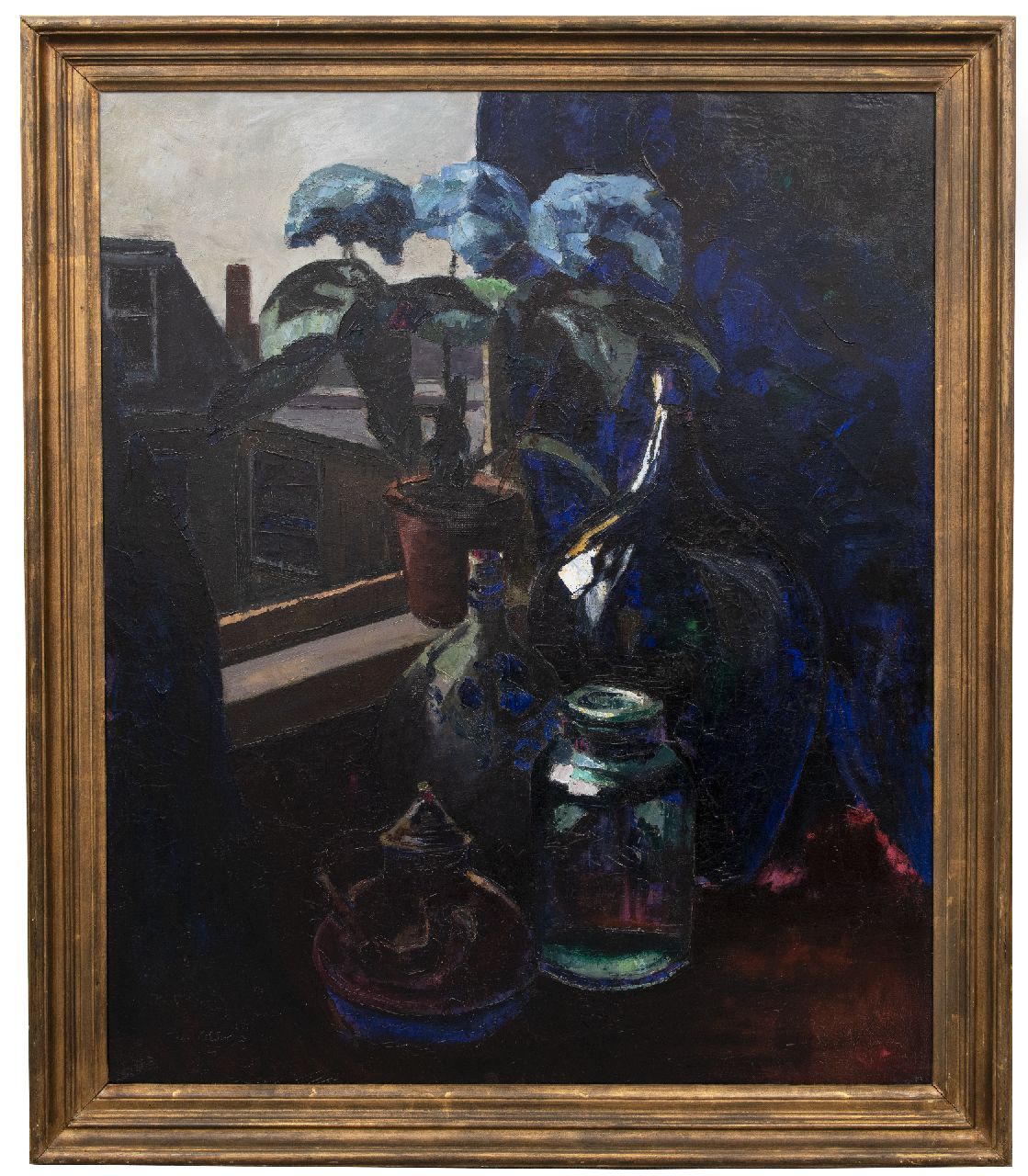 Kelder A.B.  | Antonius Bernardus 'Toon' Kelder | Paintings offered for sale | Still life with hydrangea by a window, oil on canvas 110.5 x 90.6 cm, signed l.l. and dated '25