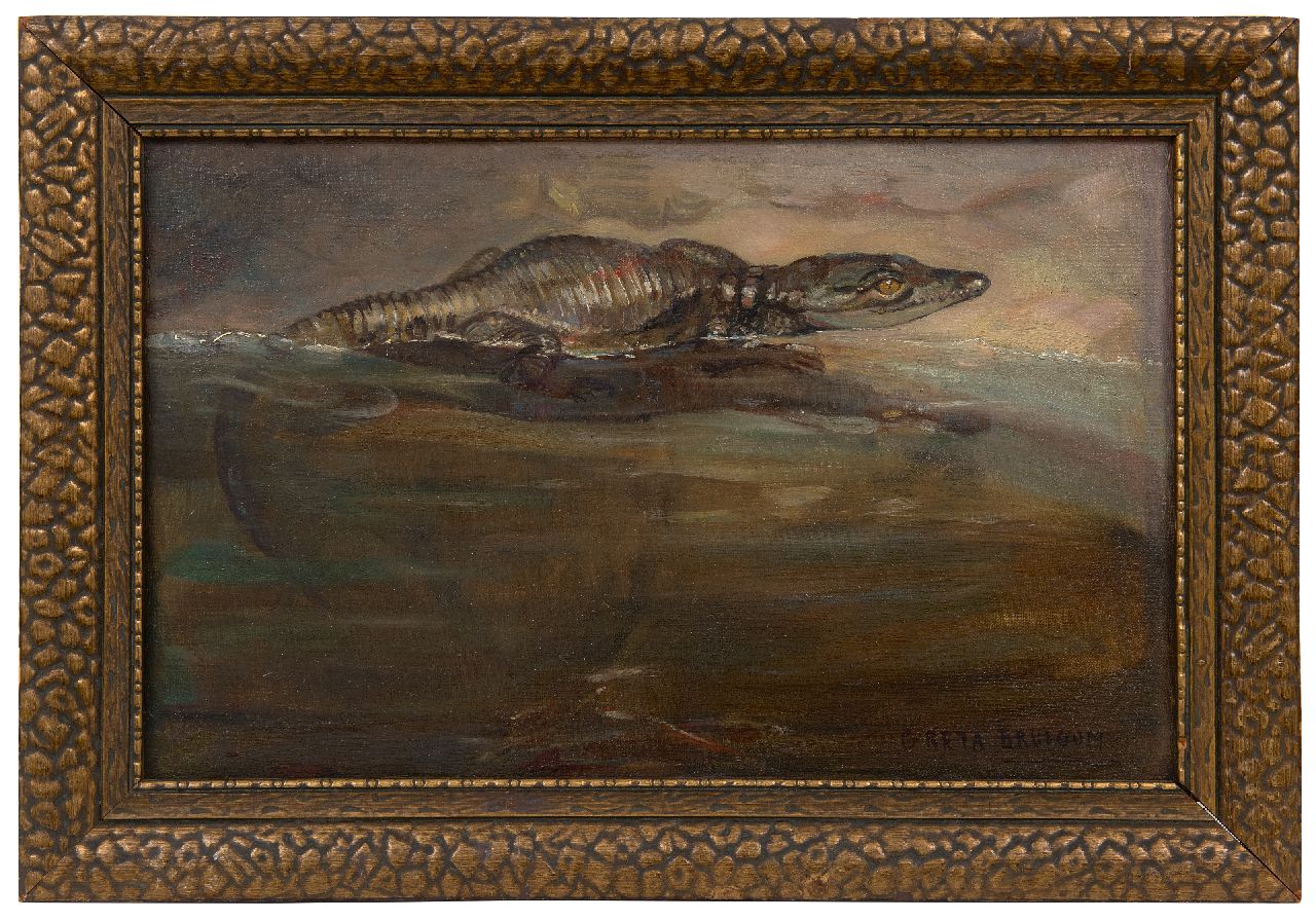 Bruigom M.C.  | Margaretha Cornelia 'Greta' Bruigom | Paintings offered for sale | Young Nile crocodile, oil on canvas 26.4 x 41.5 cm, signed l.r.