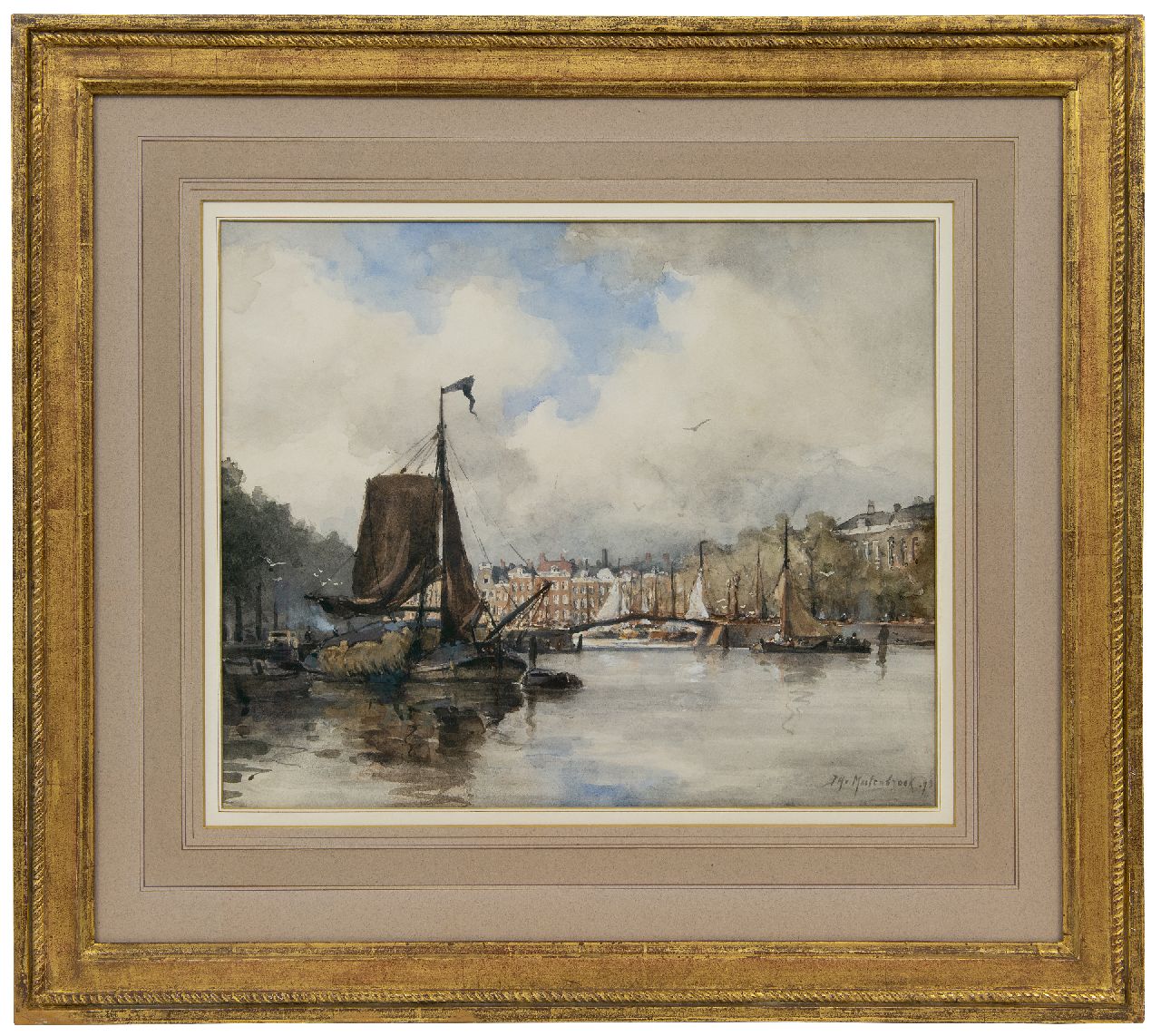 Mastenbroek J.H. van | Johan Hendrik van Mastenbroek | Watercolours and drawings offered for sale | Harbour in Rotterdam, watercolour on paper 34.4 x 41.3 cm, signed l.r. and dated '93