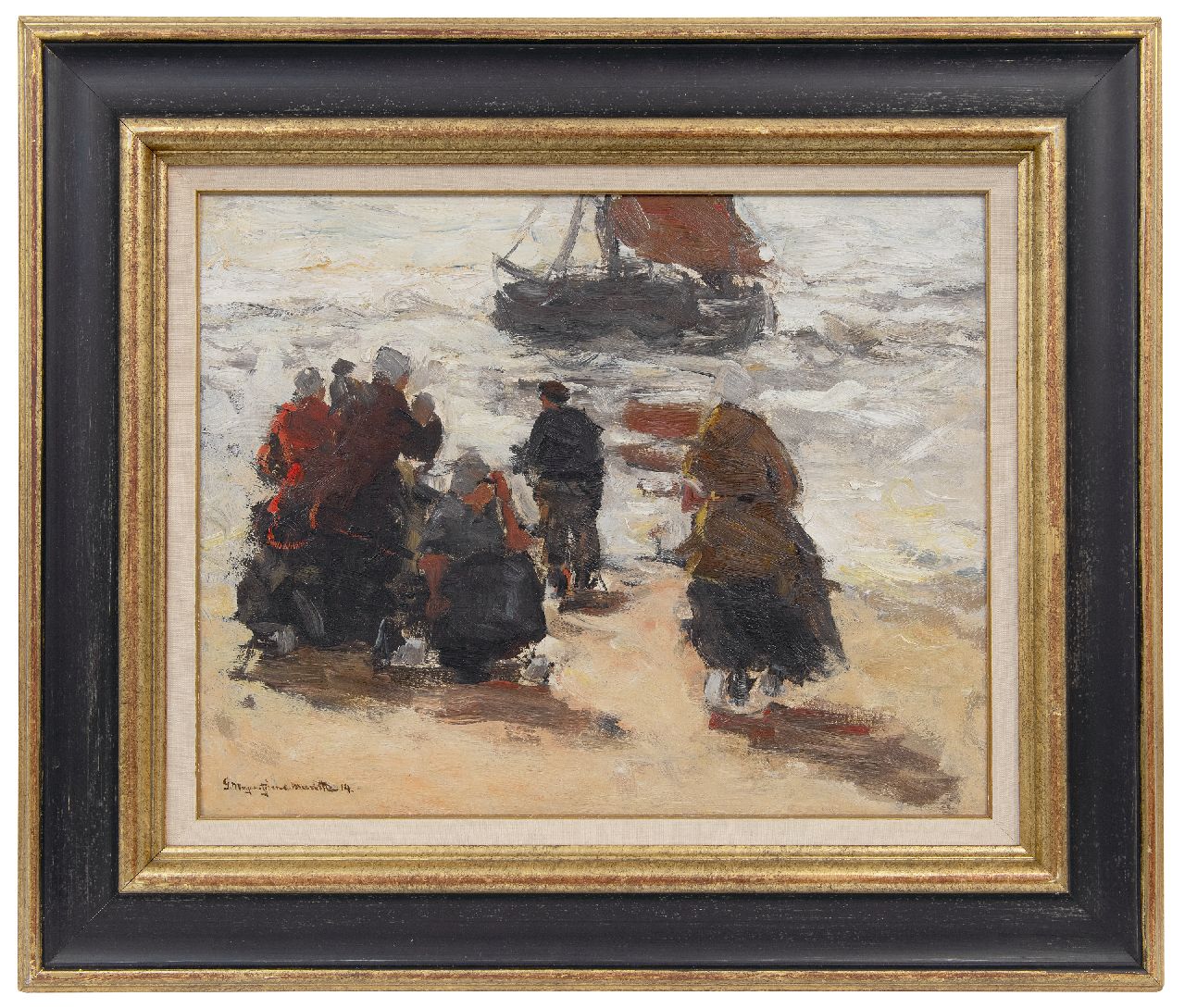 Munthe G.A.L.  | Gerhard Arij Ludwig 'Morgenstjerne' Munthe | Paintings offered for sale | The arrival of the fishing barge, oil on canvas laid down on panel 40.1 x 51.1 cm, signed l.l. and dated '14