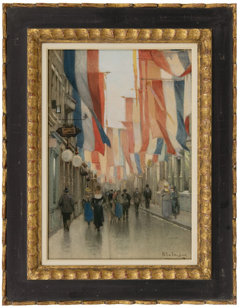 Klinkenberg J.C.K.  | Johannes Christiaan Karel Klinkenberg | Watercolours and drawings offered for sale | The Spuistraat in The Hague on Queen's Day, watercolour and gouache on paper 42.8 x 29.6 cm, signed l.r.