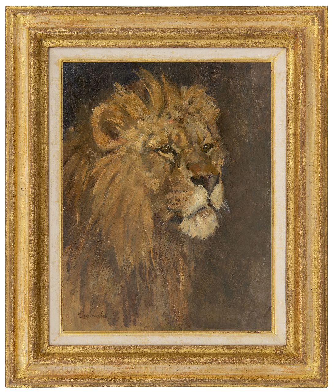 Mension C.J.  | Cornelis Jan Mension, Lion head, oil on panel 35.8 x 27.3 cm, signed l.l.
