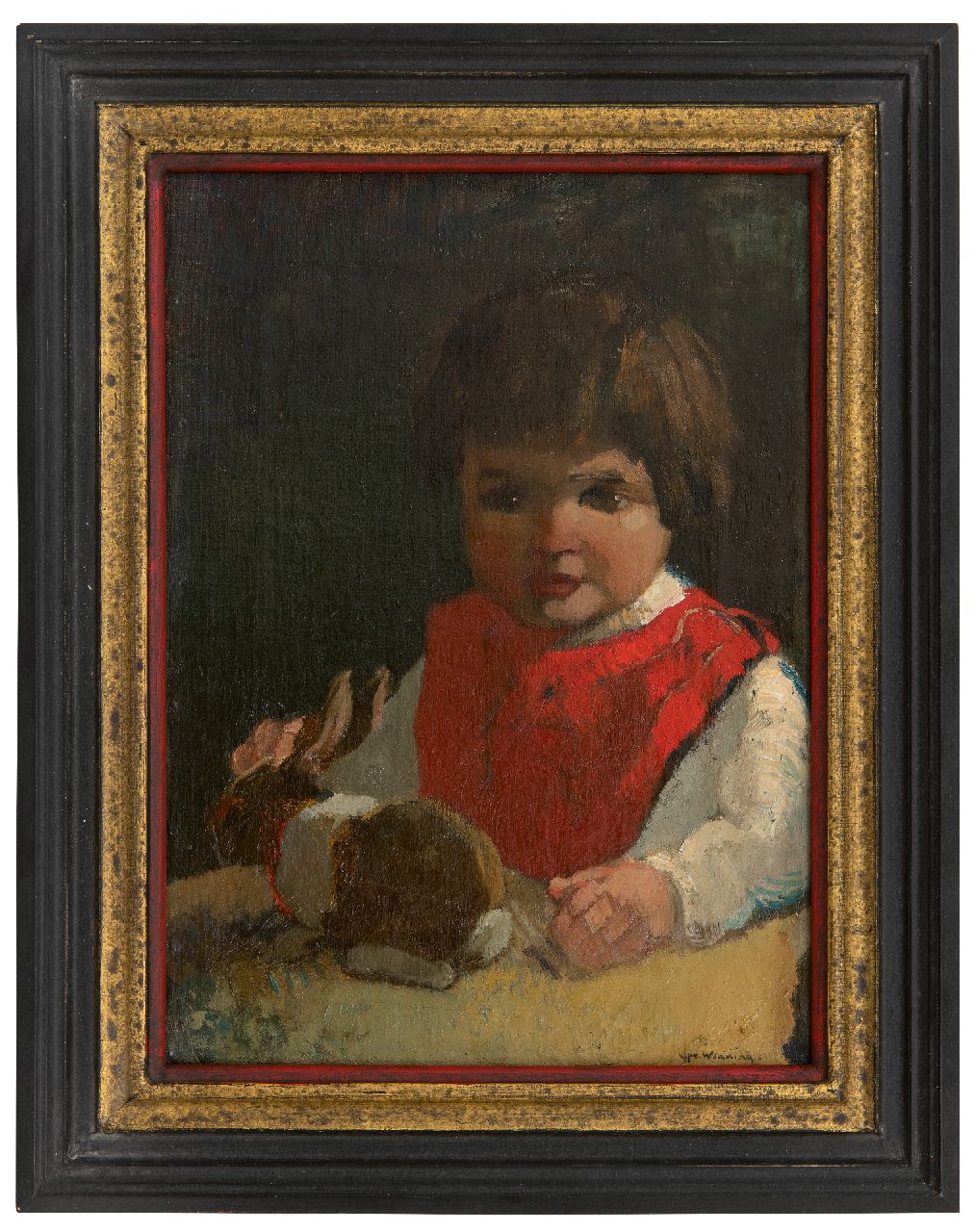 Wenning IJ.H.  | IJpe Heerke 'Ype' Wenning | Paintings offered for sale | A girl with her pat rabbit, oil on canvas 36.4 x 26.2 cm, signed l.r.