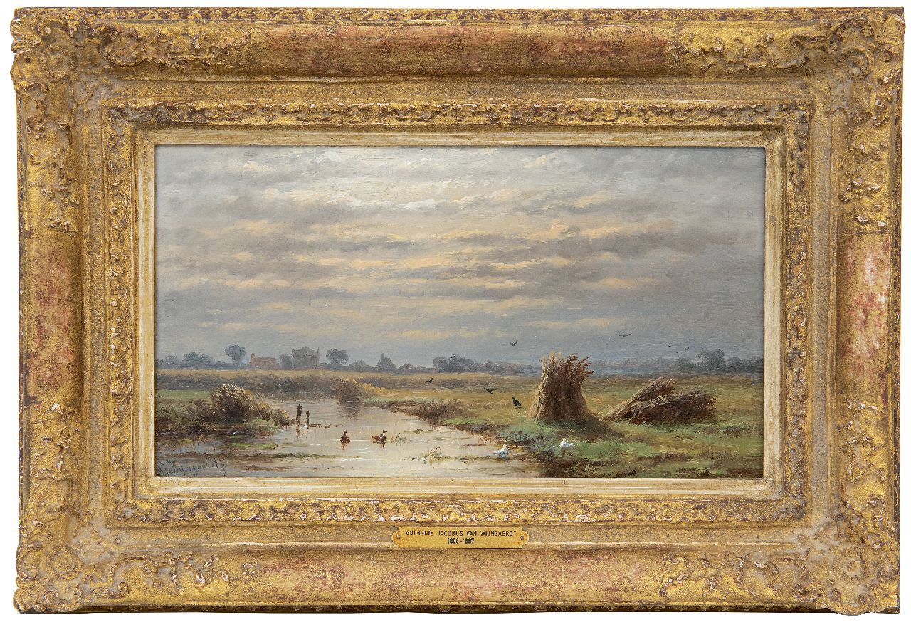 Wijngaerdt A.J. van | Anthonie Jacobus van Wijngaerdt, Polderlandschap, oil on panel 16.4 x 29.1 cm, signed l.l.