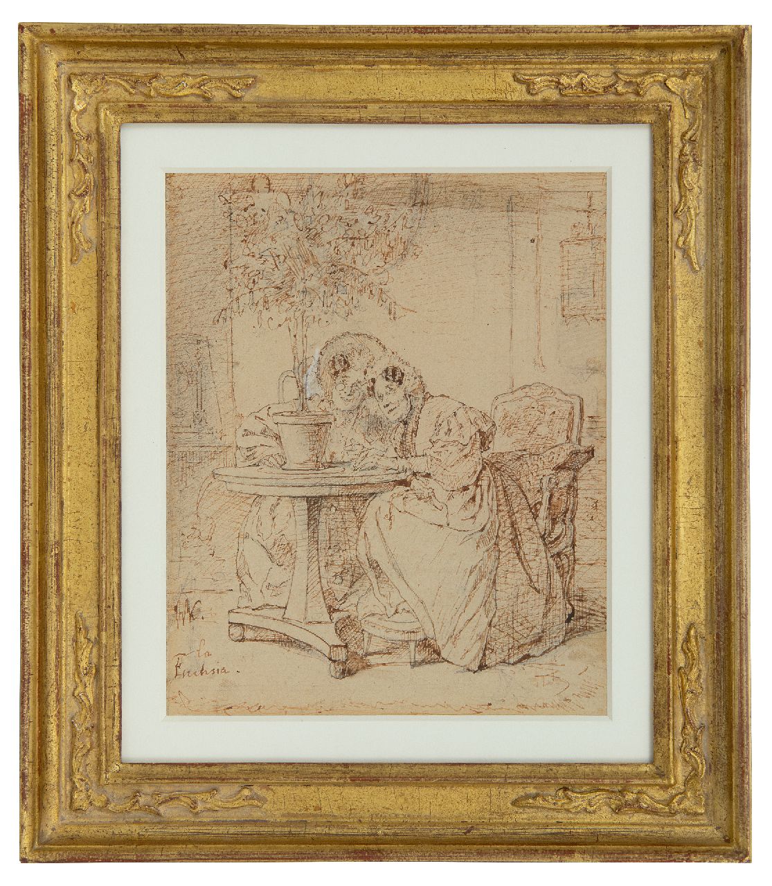 Bakker Korff A.H.  | Alexander Hugo Bakker Korff | Watercolours and drawings offered for sale | The Fuchsia, pencil, pen and ink on paper 18.0 x 14.5 cm, signed l.l. with monogram