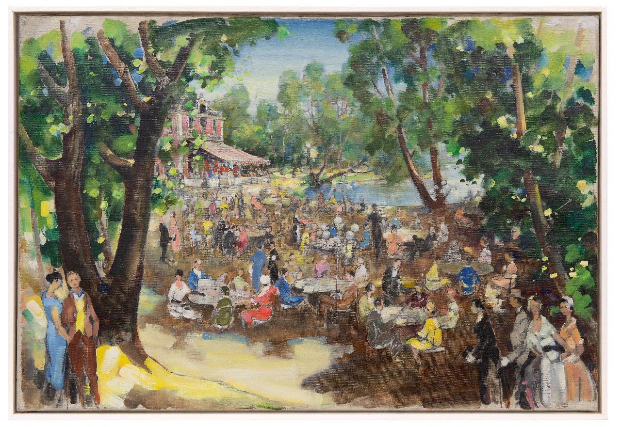 Kruizinga D.  | Dirk Kruizinga | Paintings offered for sale | Terrace in a park, oil on canvas 60.0 x 89.9 cm