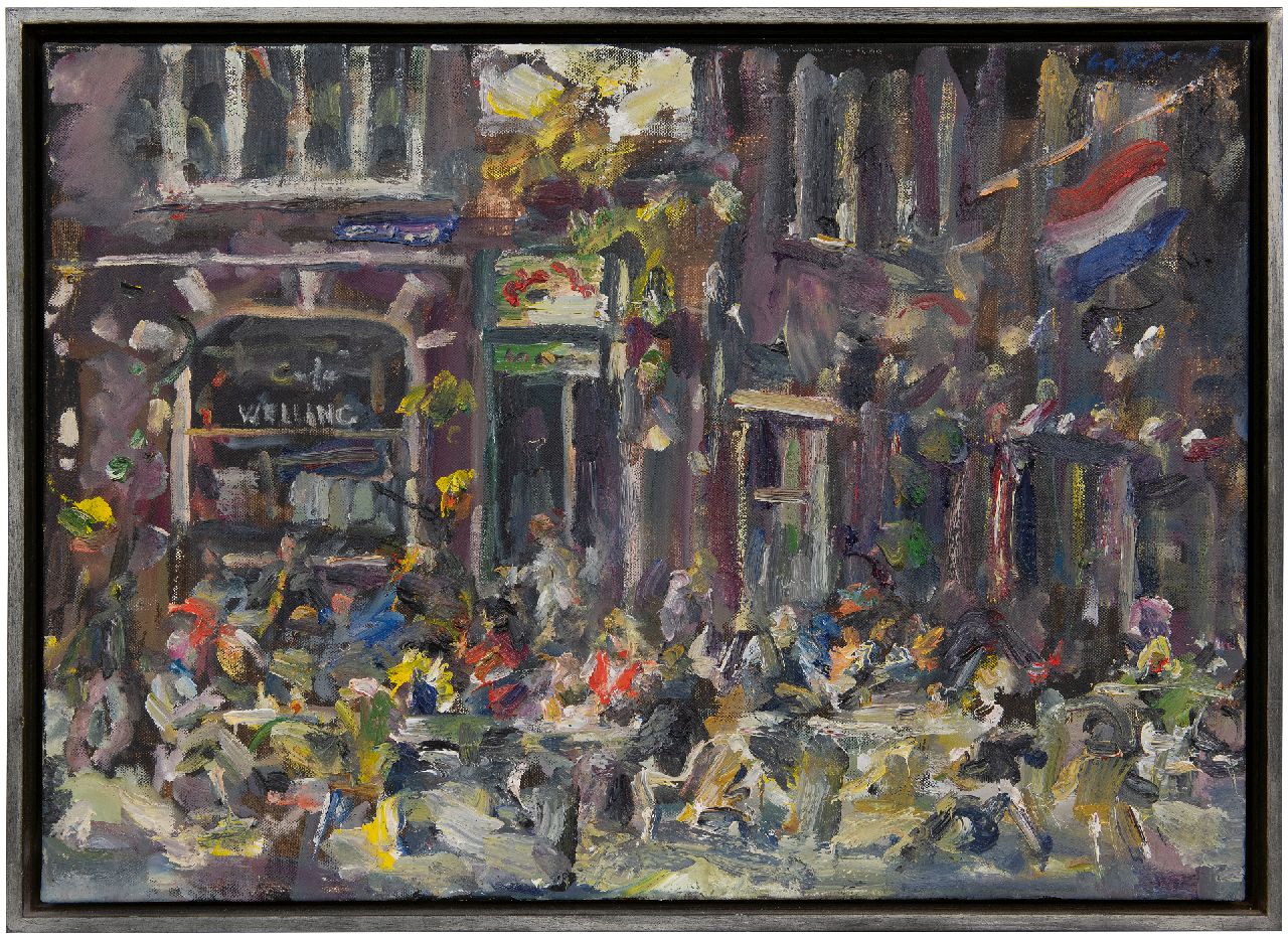 Hollandse School, 20e eeuw   | Hollandse School, 20e eeuw | Paintings offered for sale | Café Welling, Amsterdam, oil on canvas 50.0 x 69.8 cm, signed u.r. and on the reverse and dated 4.5.[?] 7