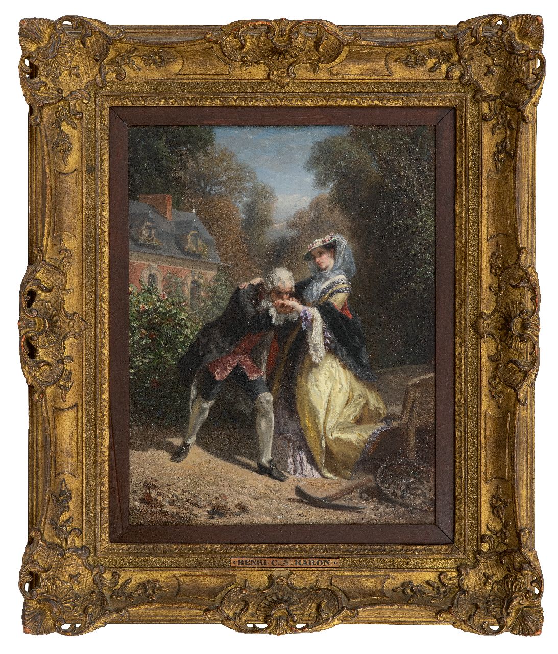 Baron H.C.A.  | 'Henri' Charles Antoine Baron | Paintings offered for sale | The hand kiss, oil on panel 36.2 x 28.3 cm, signed c.r.