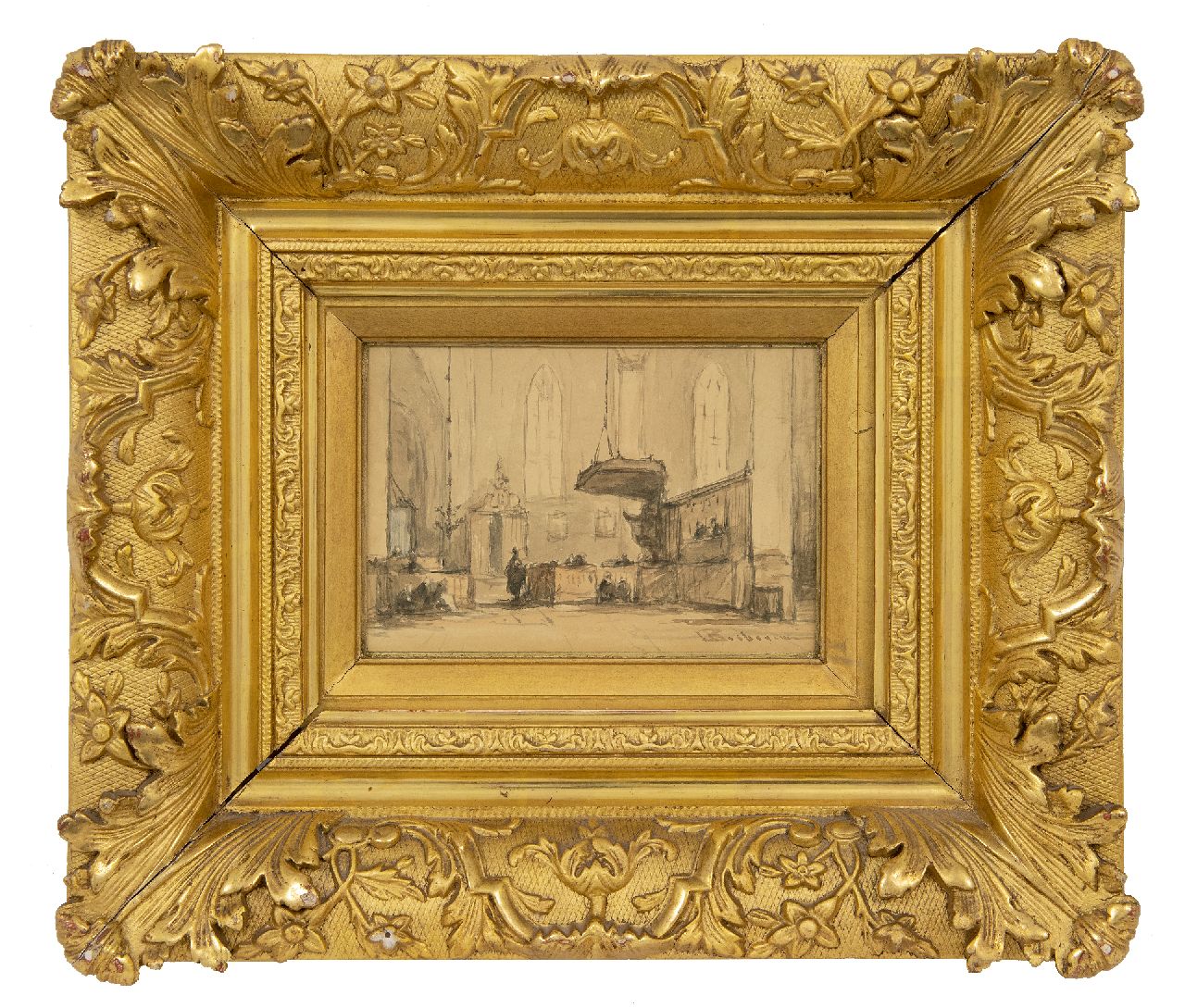 Bosboom J.  | Johannes Bosboom, Interior of the Grote Kerk in Alkmaar, watercolour on paper 12.1 x 18.2 cm, signed l.r.