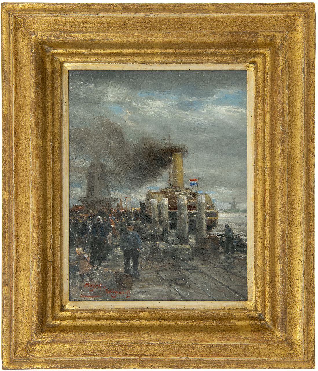 Meyer-Wiegand R.D.  | Rolf Dieter Meyer-Wiegand | Paintings offered for sale | Steam ferry at the quay, oil on panel 17.9 x 13.9 cm, signed l.l.