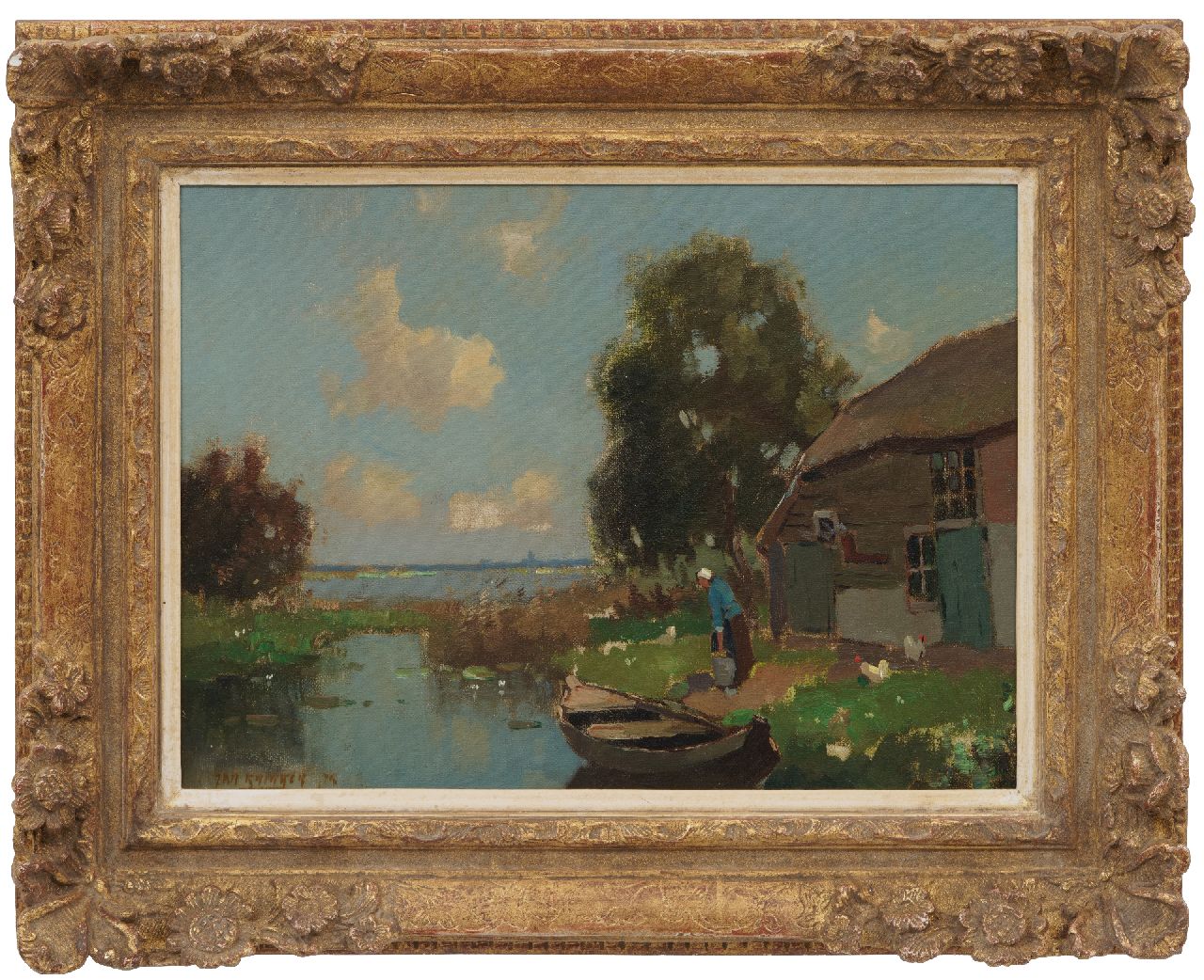 Knikker jr. J.S.  | 'Jan' Simon  Knikker jr. | Paintings offered for sale | Farmyard on a lake, oil on canvas 30.5 x 40.4 cm, signed l.l. and dated '75