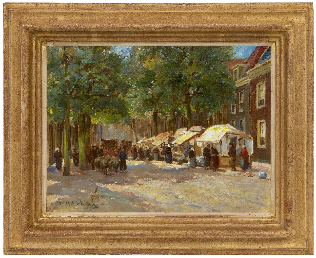 Eickelberg W.H.  | Willem Hendrik Eickelberg, Market under the trees, oil on canvas 20.3 x 27.1 cm, signed l.l.