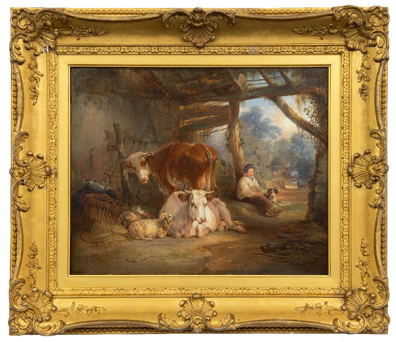 Engelse School, 19e eeuw   | Engelse School, 19e eeuw | Paintings offered for sale | A shepherd boy at rest in a stable, oil on canvas 35.8 x 44.3 cm