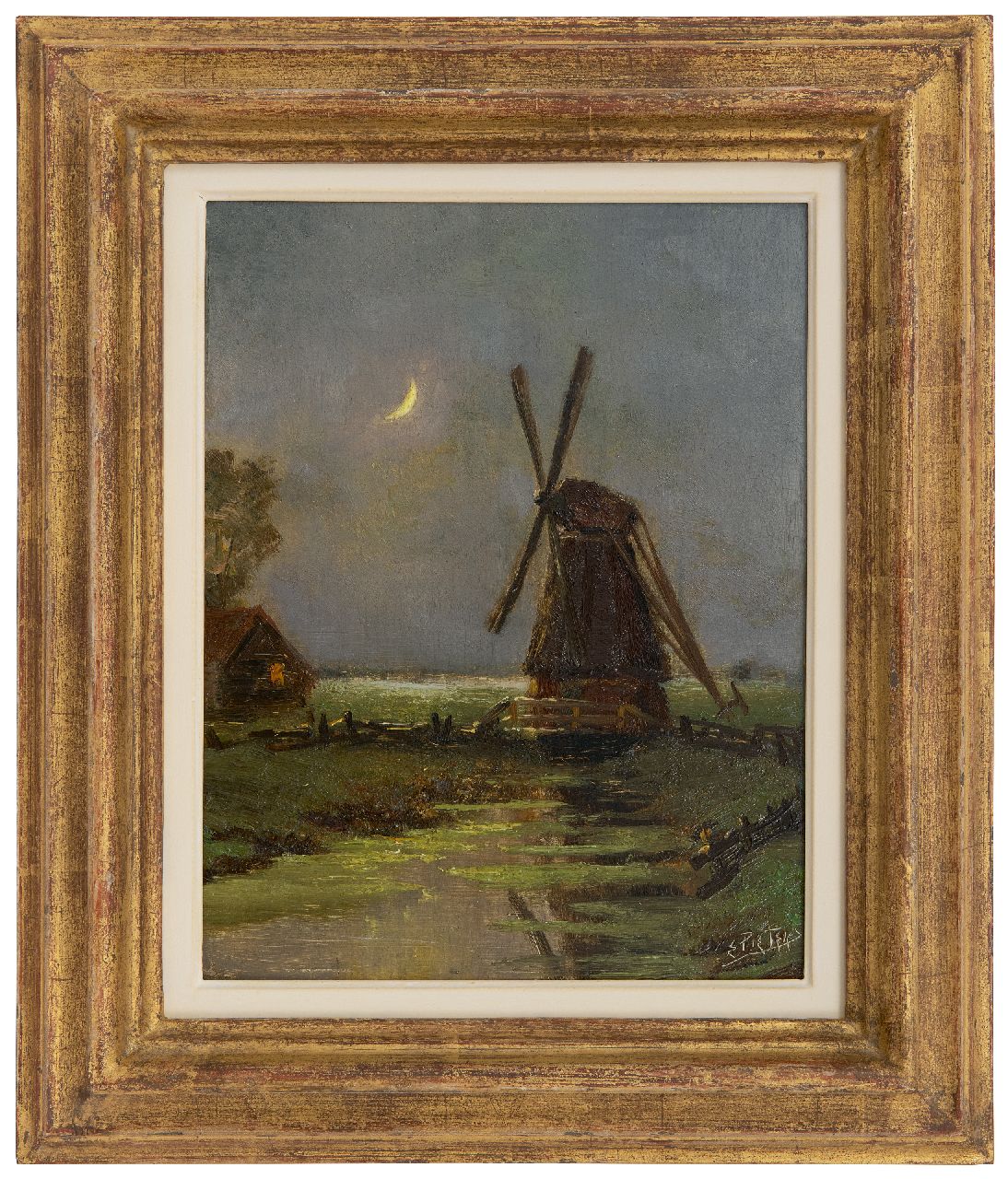 Pieters E.  | Evert Pieters | Paintings offered for sale | Windmill at night, oil on panel 24.6 x 19.0 cm, signed l.r.