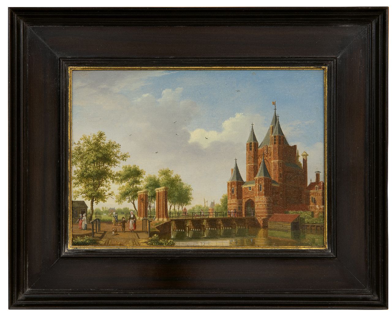 Ouwater I.  | Isaac Ouwater | Paintings offered for sale | View of the city gate Amsterdamse Poort in Haarlem, oil on panel 13.8 x 19.6 cm, (prijs is per pendant, verkoop alleen tezamen)