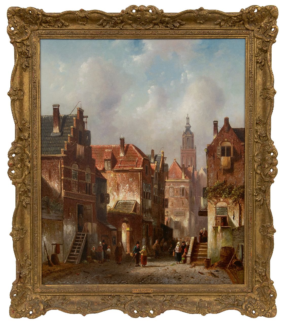 Leickert C.H.J.  | 'Charles' Henri Joseph Leickert | Paintings offered for sale | Market day in a Dutch town with left the Bank of Loan, oil on canvas 59.5 x 49.6 cm, signed l.l.