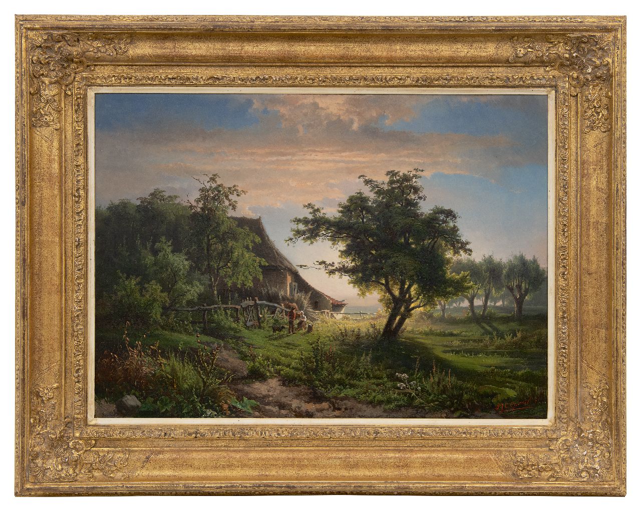 Gabriel P.J.C.  | Paul Joseph Constantin 'Constan(t)' Gabriel, Landscape with farm at sunset, oil on canvas 45.5 x 63.0 cm, signed l.r. and to be dated ca. 1855