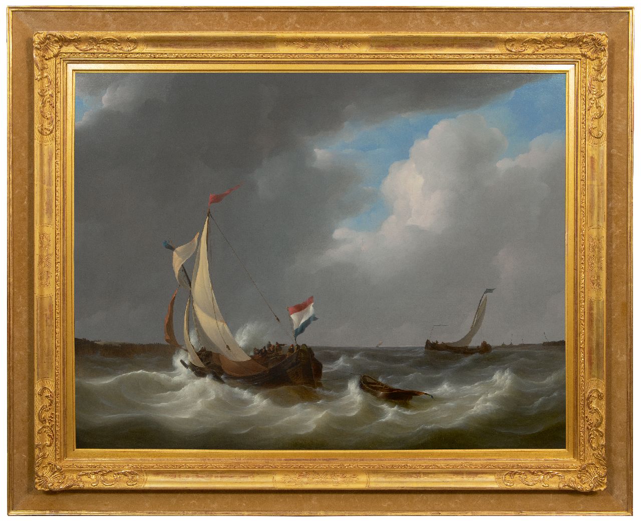 Schotel J.C.  | Johannes Christianus Schotel, Dutch boat on a choppy sea, oil on canvas 71.4 x 93.3 cm, signed l.l. and dated 1829