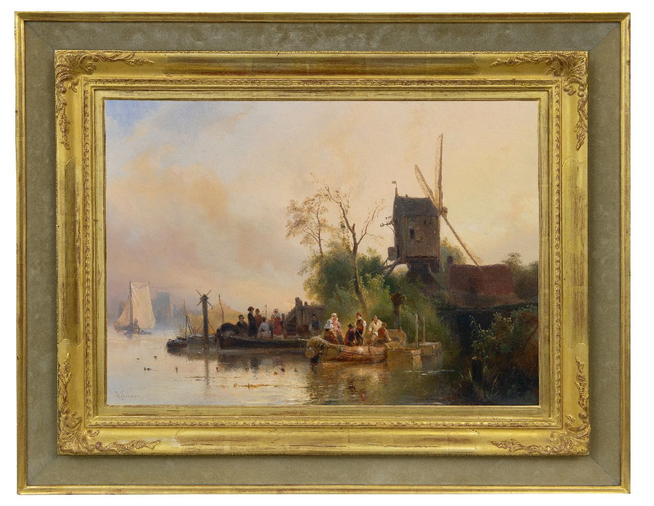 Nuijen W.J.J.  | Wijnandus Johannes Josephus 'Wijnand' Nuijen | Paintings offered for sale | Watermill and ferry, oil on panel 40.5 x 57.3 cm, signed l.l. and dated ca. 1835-1837