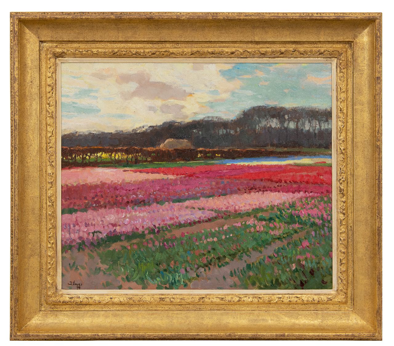 Viegers B.P.  | Bernardus Petrus 'Ben' Viegers, Flowering bulb fields, oil on canvas 40.6 x 50.6 cm, signed l.l.