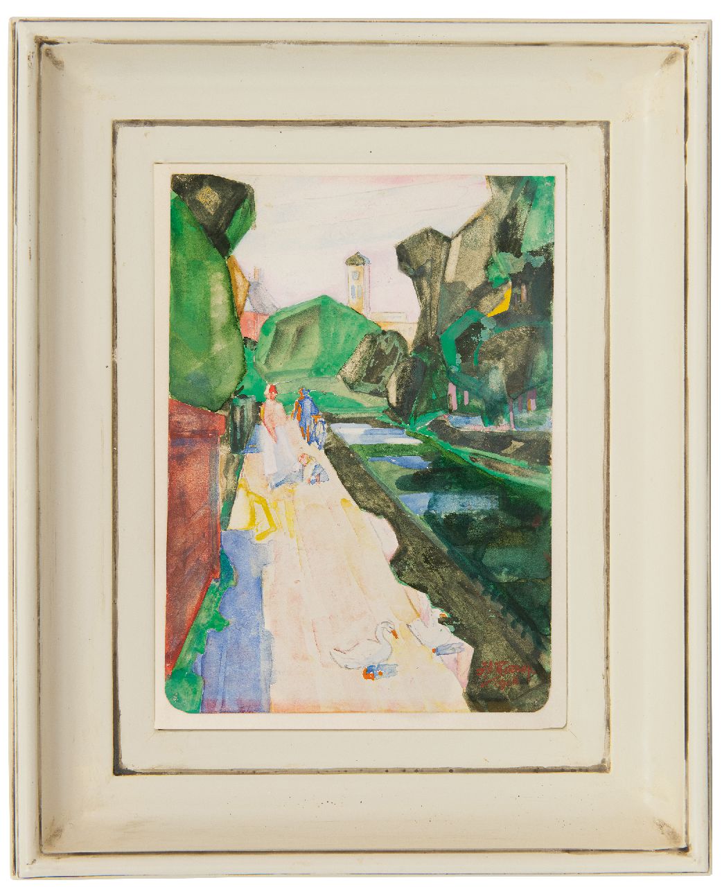 Toorop J.Th.  | Johannes Theodorus 'Jan' Toorop, Figures in a park, pencil and watercolour on paper 21.5 x 15.5 cm, signed l.r. and dated 1926