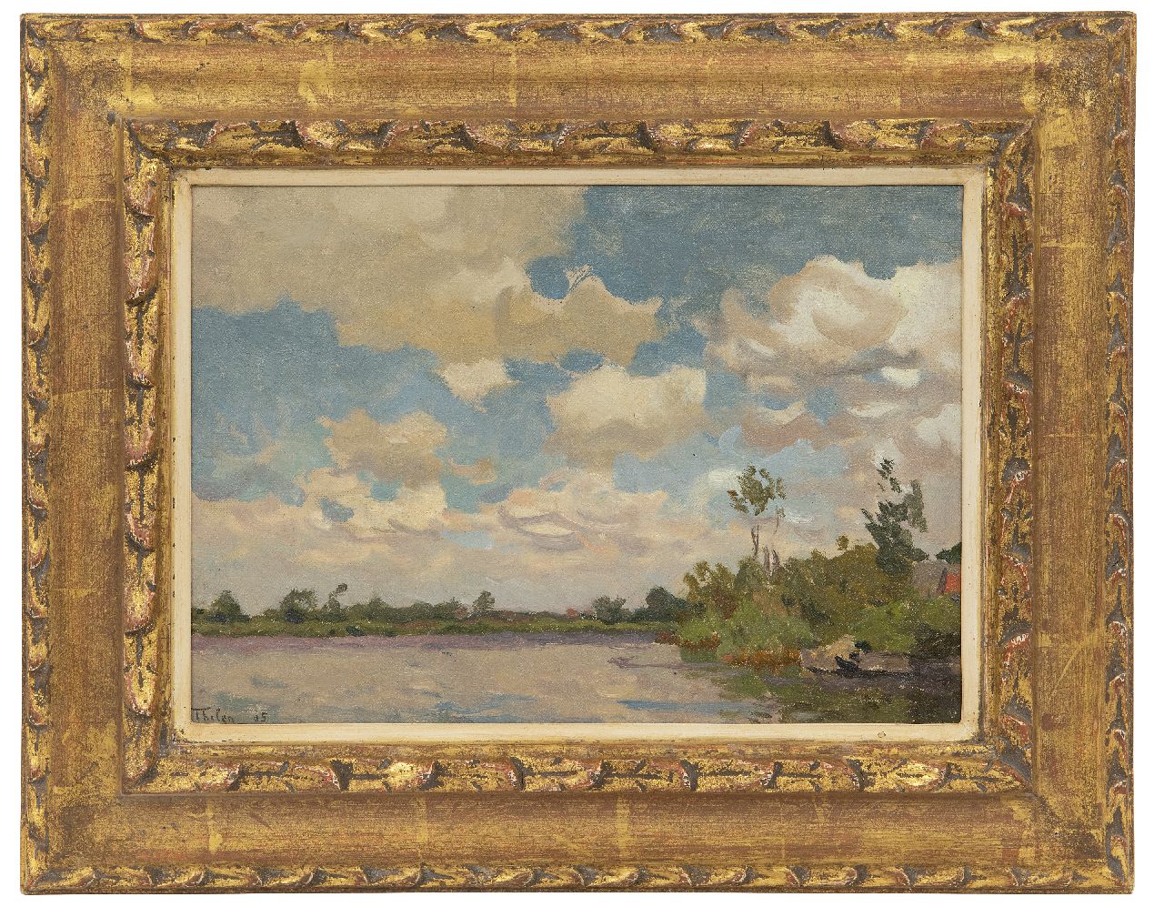 Tholen W.B.  | Willem Bastiaan Tholen, River on a windy day, oil on canvas laid down on panel 20.3 x 28.5 cm, signed l.l. and dated '05