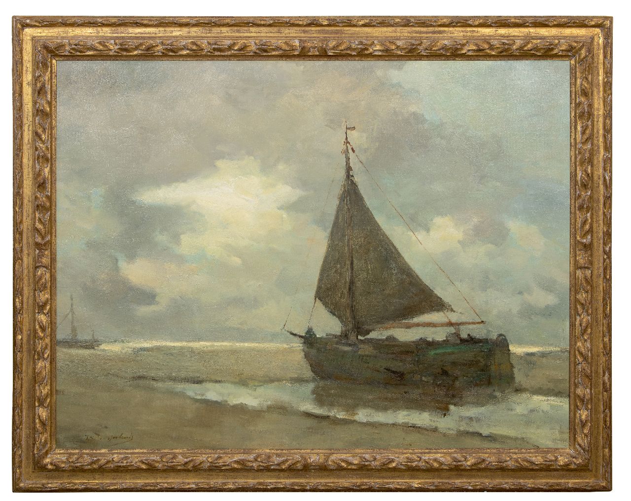 Weissenbruch H.J.  | Hendrik Johannes 'J.H.' Weissenbruch | Paintings offered for sale | Ship on the beach of Zeeland, oil on canvas 102.3 x 135.8 cm, signed l.l.