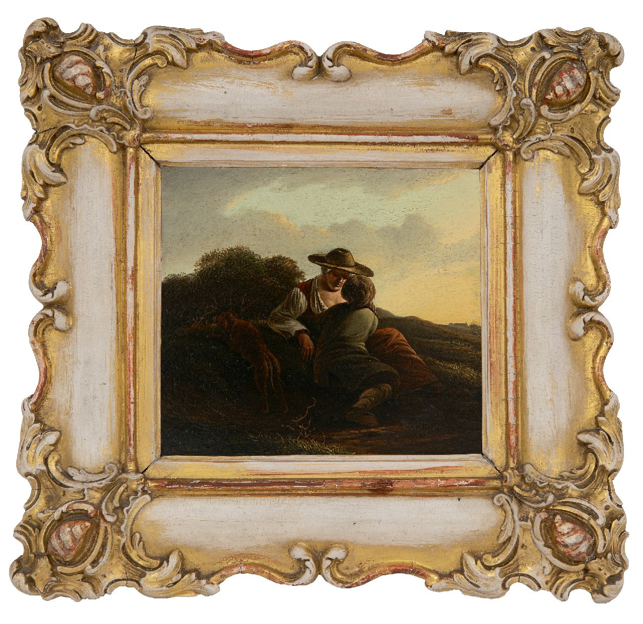 Schelfhout A.  | Andreas Schelfhout | Paintings offered for sale | Two resting peasants, oil on panel 13.8 x 14.2 cm, signed l.l.