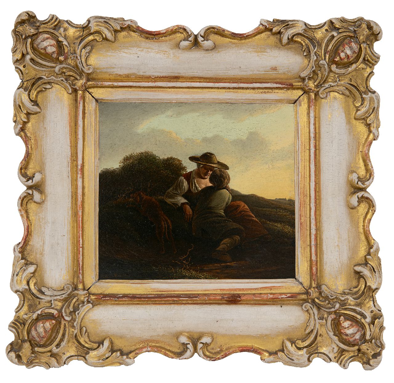Schelfhout A.  | Andreas Schelfhout | Paintings offered for sale | An intimate conversation, oil on panel 13.8 x 14.2 cm, signed l.l.