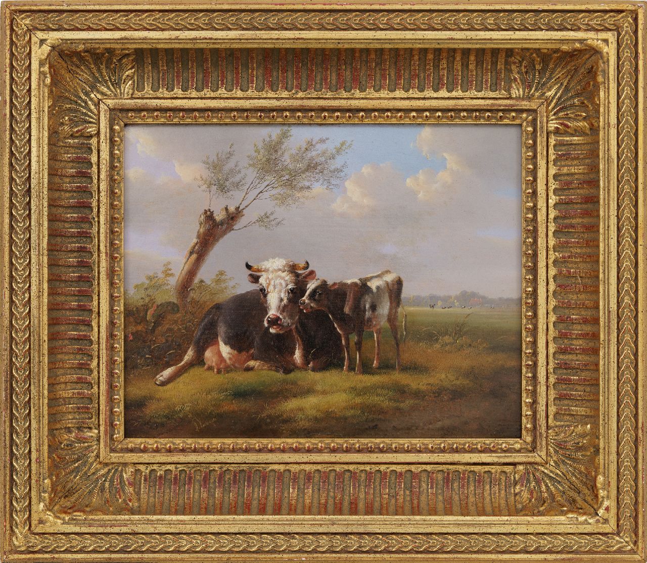 Verhoesen A.  | Albertus Verhoesen, A cow and her calf in the meadow, oil on panel 23.0 x 29.8 cm, signed l.l. and dated 1853