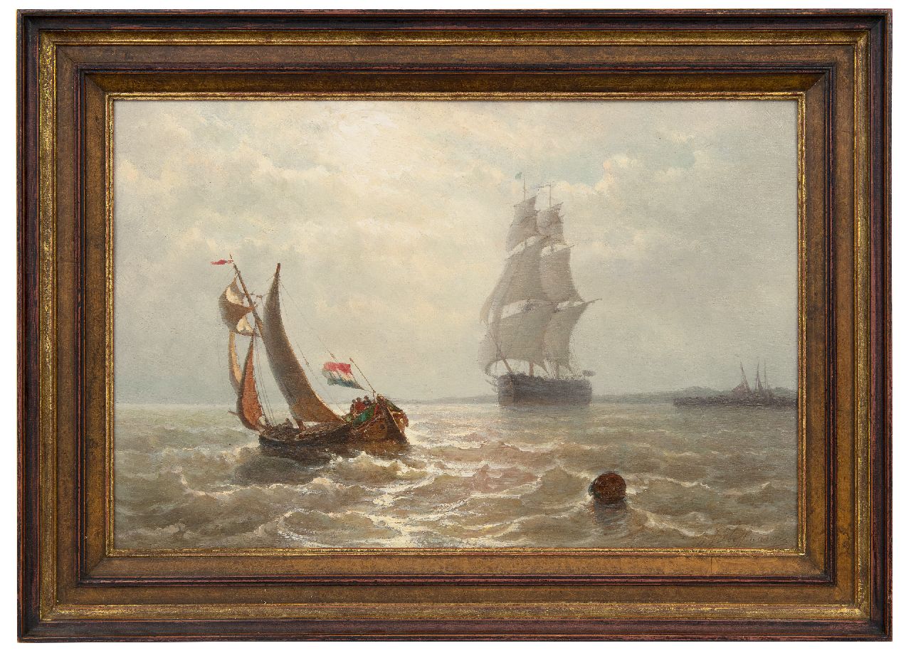 Hoffmann G.J.  | Georges Johannes Hoffmann | Paintings offered for sale | Leaving the harbour in a strong breeze, oil on panel 32.7 x 49.9 cm, signed l.r.