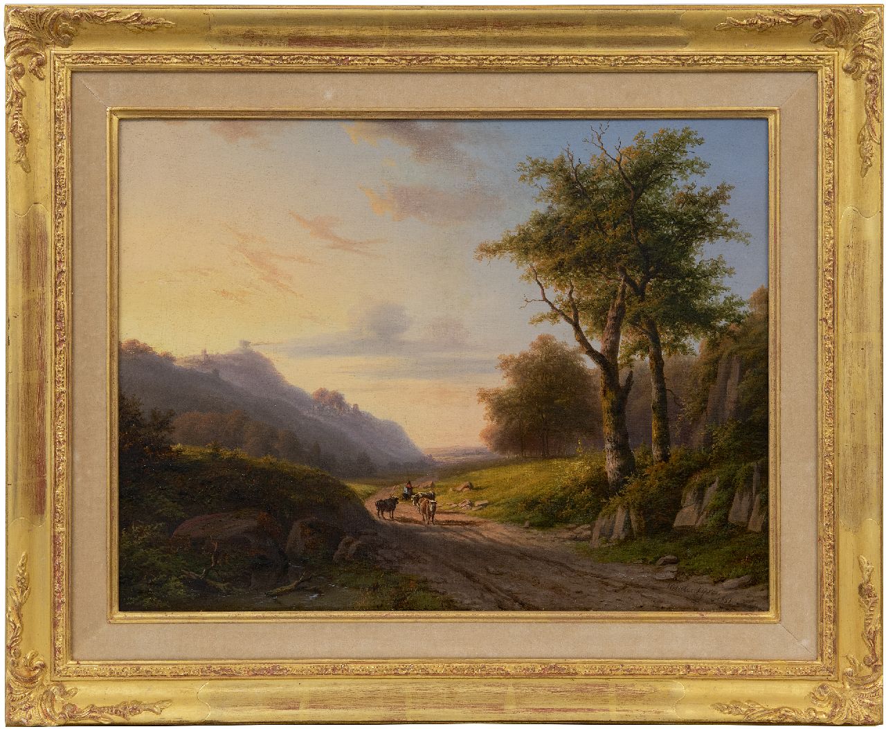 Vijver W.S.P. van der | Willem Simon Petrus van der Vijver | Paintings offered for sale | A hilly landscape with a cowherd at late afternoon, oil on canvas 39.6 x 52.5 cm, signed l.r. and dated 1851